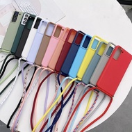 Samsung Galaxy A42 A32 A22 Case Casing Crossbody Necklace Strap Lanyard Cord Phone Case Samsung A42 5G Solid Color Matte Soft Silicone Cases Cover