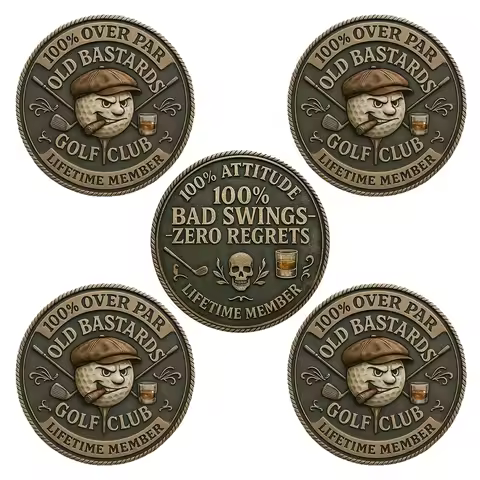 5pcs Old Bastards Golf Club Challenge Coins Funny Golf Lifetimes Club Member Commemorative Coin Gift