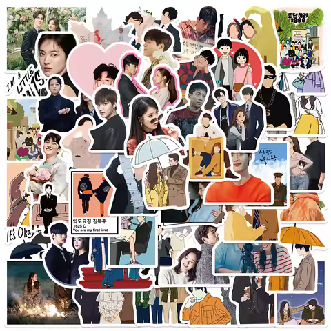 50pcs Cute Cartoon Actor Actress Kdrama Stickers For Luggage Laptop Guitar Phone Diary Waterproof Gr