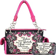 Embroidered Cross Scripture Bible Verse 2 Corinthians 12:9 Purse Studded Western Style Handbag Women
