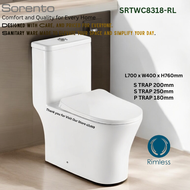 SORENTO ONE PIECE WATER CLOSET RIMLESS S-TRAP 200250MM & P-TRAP 180MM TOILET BOWL WITH PP SOFT CLOSE