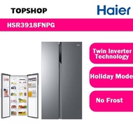 Haier Twin Inverter Side By Side Refrigerator 569L 2 Door Fridge Peti Sejuk HSR3918FNPG (12 Years Warranty)
