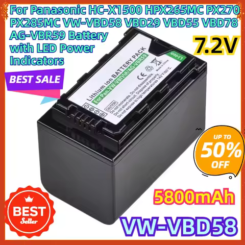 For Panasonic HC-X1500 HPX265MC PX270 PX285MC 5800mAh VW-VBD58 VBD29 VBD55 VBD78 AG-VBR59 Battery wi