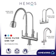 HEMOS KITCHEN FAUCET SUS 304 STAINLESS STEEL TWINS WALL PILLAR FILTER SINK TAP