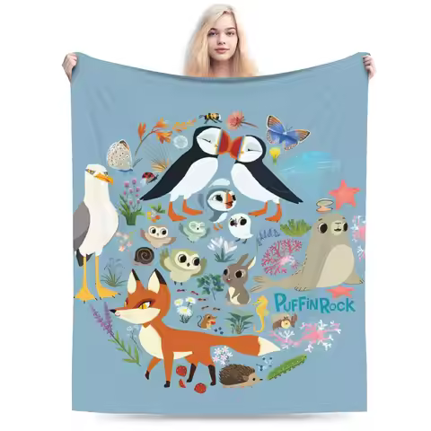 Puffin Rock Plush Blankets Girls Boys Flannel Bedding Throws For Living Room Warm Soft Design Bedspr