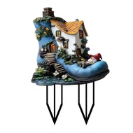 BOCO House Themed Garden Stake Gnome Boot House Garden Stake 2d Acrylic Decorative Yard Sign for Out