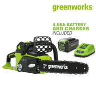 Greenworks เลื่อยโซ่แบตเตอรี่ 10 นิ้ว DigoPro 40V (ครบชุด) รวมแบตฯ 4.0 แอมป์ และที่ชาร์จ Brushless Chainsaw 4.0Ah Battery Charger