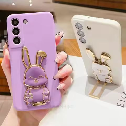 S 21 22 23 Rabbit Holder Liquid Silicone Case For Samsung Galaxy S21 S20 S23 Fe S24 S22 Plus Ultra S