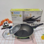 New!! Wok Pan Non-Stick Marble Coating+Glass Lid