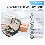 Double Layer Jewelry Storage Box Waterproof PU Leather JEWERLY BOX Kotak Barang Kemas Cincin Rantai 双层首饰收纳盒