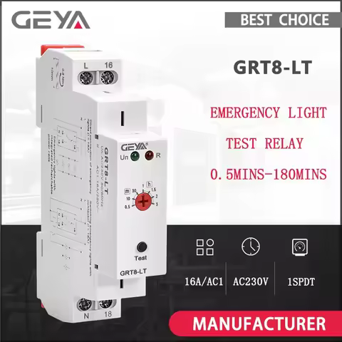 GEYA GRT8-LT Emergency Light Tester Relay 16A AC230V 50/60Hz Adjustable Time Delay Setting with Rota