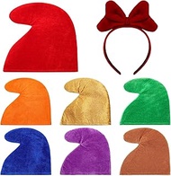 Shyyween Dwarf Hats and Bow Headband Set Halloween Gnome Dwarfs Costume Velvet Dwarf Hat for Hallowe