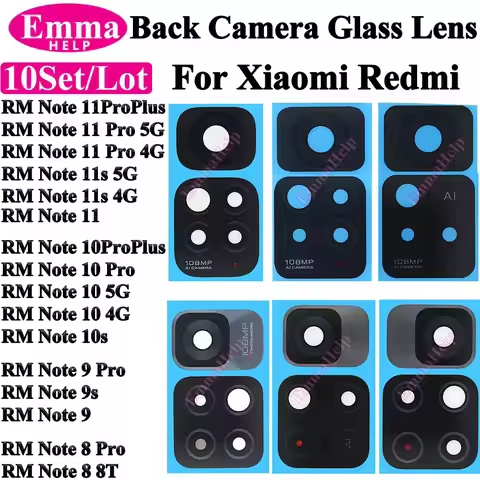 10Set Back Camera Lens Glass For Xiaomi Redmi Note 11 Pro Plus 11s 4G 11s 5G 10Pro 10T 9s 9Pro With 