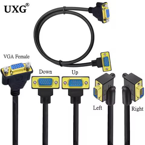 Gold Plated 90 Degree Angled VGA Cable VGA Male to VGA Female Extension Cable Cord 1080P Full HD Com