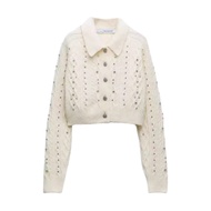 Zaraˉ ZARA mùa đông mới nước ngọt nữ đính cườm Kim Cương Trang trí áo len áo khoác ngắn dệt kim 4331