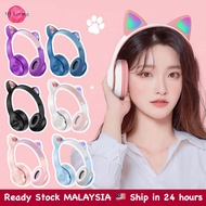 P47M LED Cat Ear Noise Cancelling Headphones Bluetooth 5.0 Young Kids Headset Memory TF Card 3.5mm P