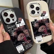 Pink Rose Label Phone Case Compatible for IPhone 7 8 Plus 11 13 12 14 15 Pro Max XR X XS MAX SE 2020 Shockproof TPU Soft Case Metal Frame Large Hole