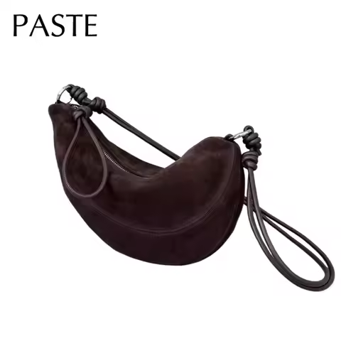 New High-end Soft Lambskin /matte Suede Leather Half Moon Pea Shape Saddle Bag Green Coffee Women Sh
