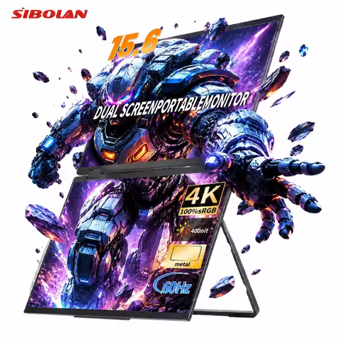 Sibolan 15.6" 4K Dual Screen Portable Monitor 60Hz 100% SRGB Metal Body Built-in Stand Laptop Displa