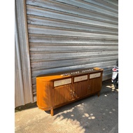 Jepara striped teak buffet, natural rattan mix buffet, teak buffet, Jepara teak tv buffet