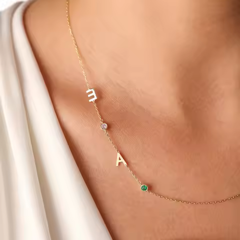 Sideways Initial Birthstone Necklace Personalized Birthstone Initial Necklace Birthstone Letter Neck