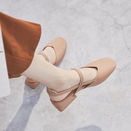 [XẢ KHO] (1916) Giày búp bê sandal gót vuông đế cao 3p mẫu mới phong cách Hàn Quốc