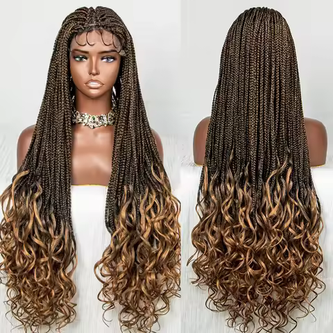 Lace Front Synthetic Cornrow Braids Wig Wavy Ends 9x6 Lace Long Cornrow Braided Wig Knotless Afro Br