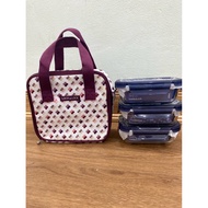 Lock and lock lunch box set includes 3 370mk glass boxes + locknlock thermo bag