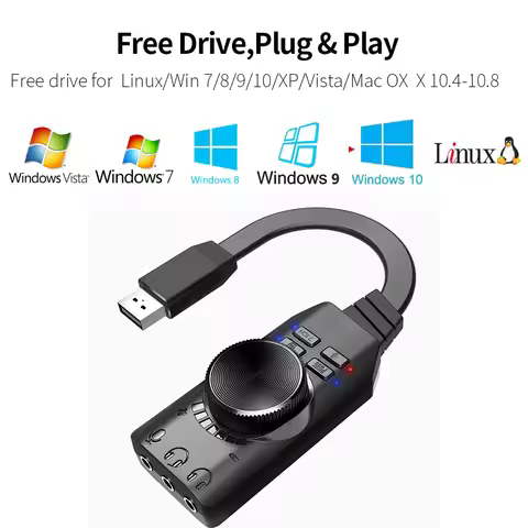 Speaker Headset Audio Jack Cable Adapter Mute Switch GS3 7.1 Channel Sound Card Converter External U