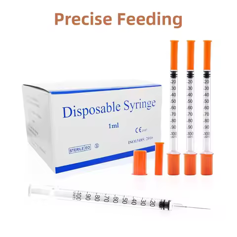 100PCS 1ml/cc Disposable Sterile Orange Insulin Syringe With 30G 8mm Needle, Individually Packed for