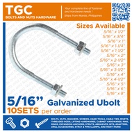 TGC 10SETS 5/16 Ubolt Galvanized inches with nut and washer GI U bolt TGC Bolt