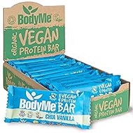 BodyMe Organic Vegan Protein Bar, Raw Chia Vanilla, 12 x 60 g Vegan Protein Bars, Gluten Free, 16 g Complete Vegan Protein Per Snack, 3 Proteins, All Essential Amino Acids, Fitness Bars
