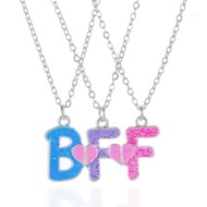 san* 3pieces set Colorful Glitter Pendant BFF Letter Friendship Necklaces for 3 Kids Girls Friendshi