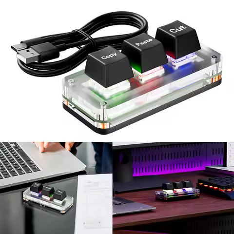 RGB Ctrl X C V Shortcut One Handed Keyboard 3-Key Gaming Keypad USB Type-C Gaming Mechanical Keyboar