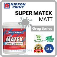 [Nippon Paint] 5 Liter Super Matex Interior Wall & Ceiling Paint Grey Gray Color Series / Matt Paint