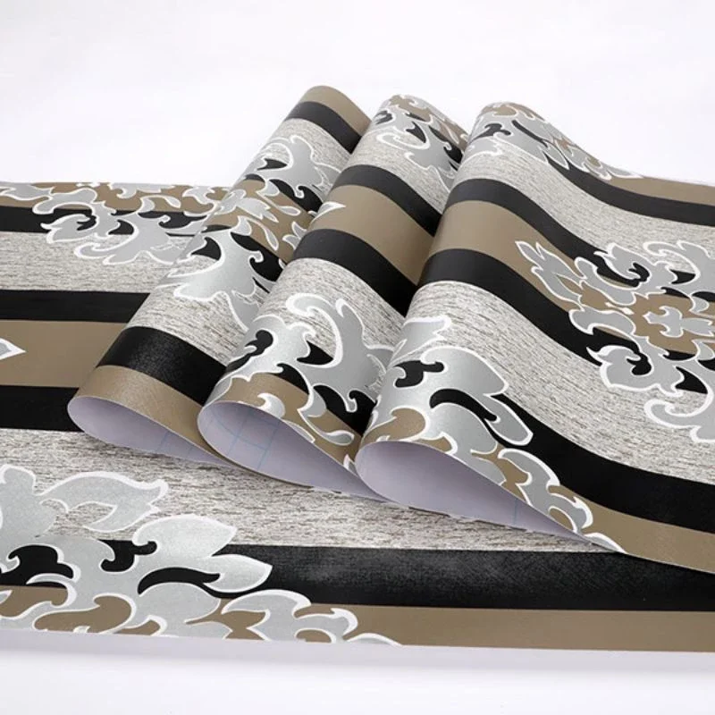 Wallpaper Dinding Motif Batik Putih Garis Hitam Coklat Minimalis Modern Terbaru TERMURAH PVC Full Le