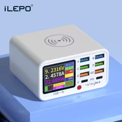 ILEPO Multi functional 8-port USB Wireless Fast Charging Visual Current Detection Charger For Mobile