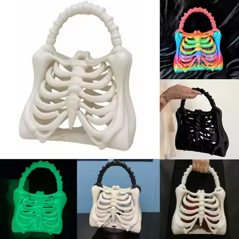 3D Printed Skeleton Bone Bag Gothic Skeleton Purse Spooky Realistic Ribcage Handbag Functional Pocke