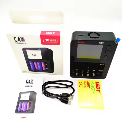 ISDT C4 EVO Smart Battery Charger with Type-C QC3.0 Output for AA AAA Li-ion Battery with IPS Displa