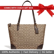 Coach Handbag In Gift Box Shoulder Bag Tote In Gift Box Zip Top Tote In Signature Jacquard Khaki / Brown # F29958
