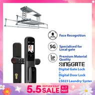 SINGGATE [Mega Bundle]  SPACE GREY Automated Smart Laundry System + Face/Palm Recognition Digital Door Lock + Biometrics Digital Gate Lock | LS023 + FR055 + FM021