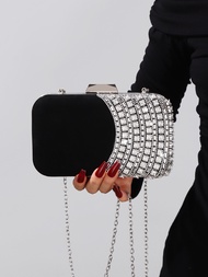 GFS store New Dinner Bag Rhinestone Diamond Handbag Banquet Clutch Dress Evening Bag Crossbody Chain