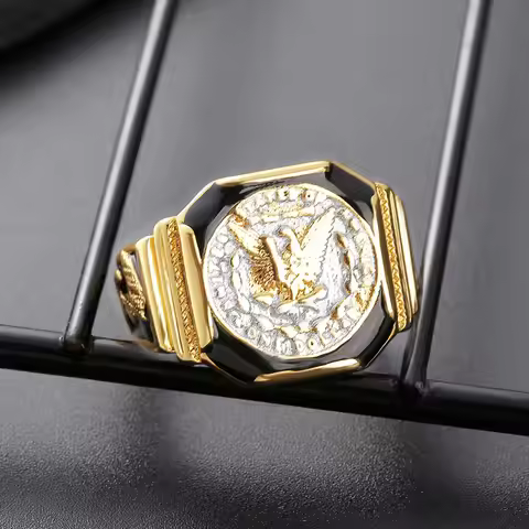 New American Eagle King Ring American Eagle 925 Silver Plated 18k Gold Two Tone Men's Ring