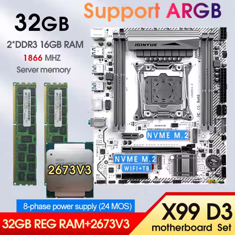 X99 GAMING D3 TPM 2.0 PIN Motherboard Combo kit Xeon E5 2673 V3 CPU Kit LGA 2011-3 2*16GB= 32GB DDR3