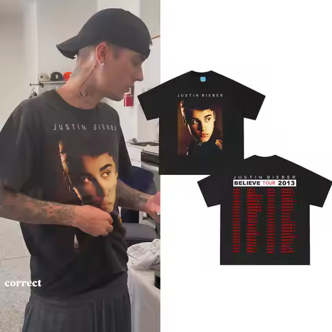 Justin Bieber Believe Tour 2013 Merch T-shirt Men's Women Fashion Hip Hop Oversized T Shirt Casual C