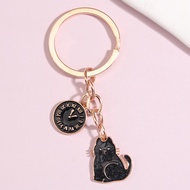Cute Enamel Keychain Cat Clock Time Key Ring Animal Key Chains