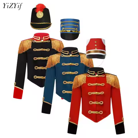Girls Boys Circus Ringmaster Costume Showman Majorette Tassel Honor Guard Jacket Halloween Carnival 