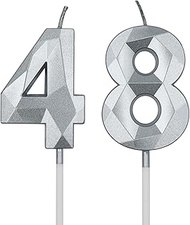 48th & 84th Birthday Candles for Cake, Silver Number 48 84 3D Diamond Shaped Candle Birthday Decorat