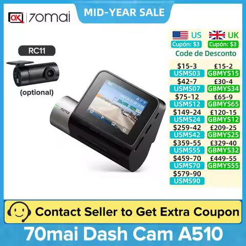 70mai Dash Cam A510 STARVIS2 IMX675 DVR Global 140FOV 1944P HDR ADAS GPS A510 Car Camera 24H Parking