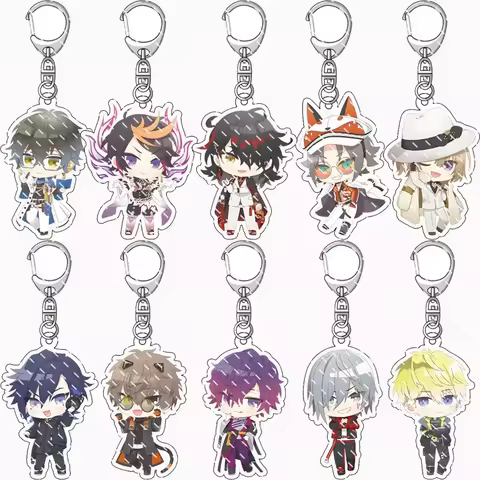 Hololive VTuber Luxiem Figures Keychain Acrylic Keyring Shu Mysta Luca Ike Vox Collection Fans Gifts